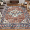 Washable Area Rug 4' x 6' Vintage Traditional Persian Mat - Foldable Distressed Non-Slip Machine Washable Carpet for Living Room Bedroom Kitchen Home Decor - Terracotta and Navy
