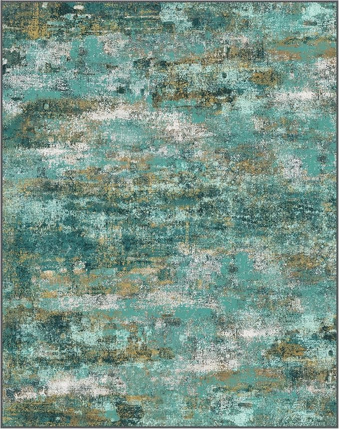 BEIMO Machine Washable Rug 5x7 Area Rugs for Living Room Bedroom, Large Turquoise Abstract Area Rug Soft Throw Rugs, Low-Pile Floor Carpet with Non Slip Rubber Backing