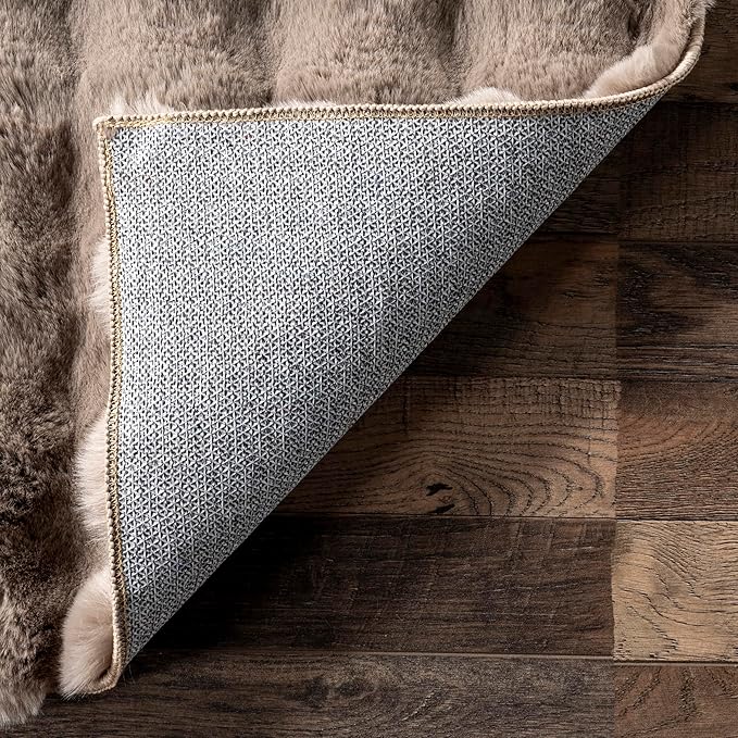 Nuloom Jeni Taupe, 6' Square, Solid Faux Rabbit, Fluffy and Cozy, High Traffic, Stain Resistant, Easy Clean, Durable Washable Area Rug for Bedroom, Living Room, Dining, Den, Foyer, Entryway