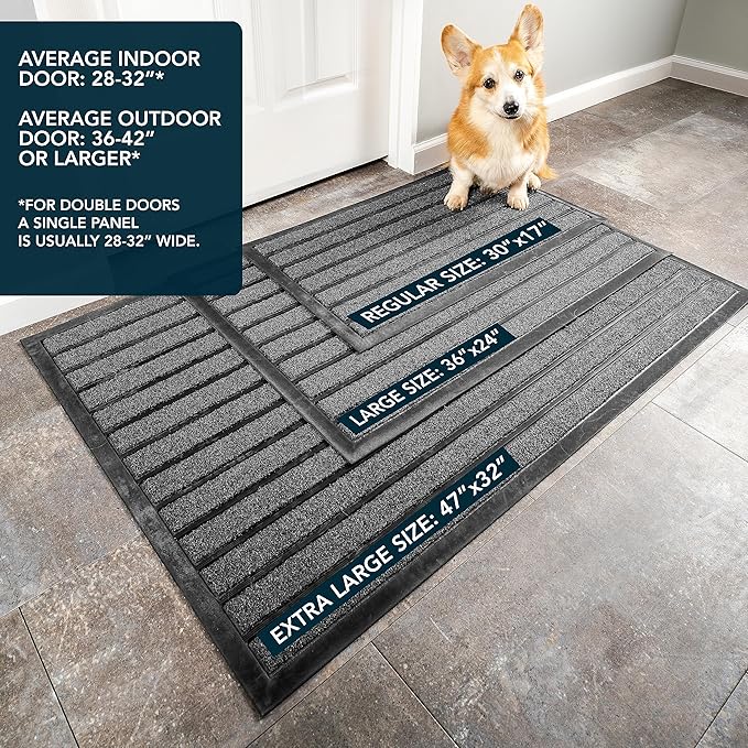 ubdyo Door Mat Outside Entrance - Dirt Trapping Outdoor Welcome Mats - Non-Slip Outdoor Indoor Entrance - Low Profile Front Doormat (30" x 17", Bright Grey)