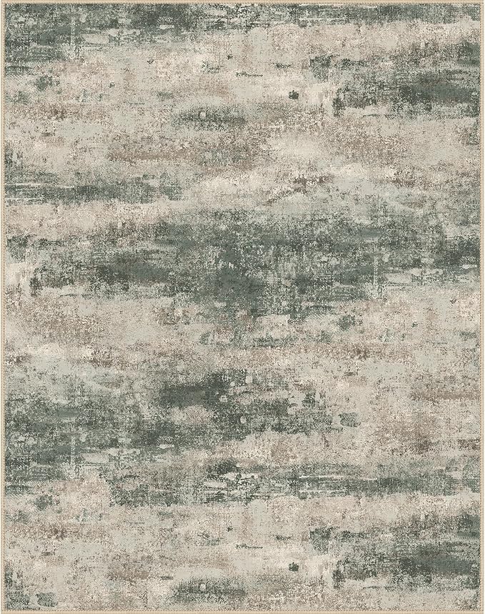 BEIMO Area Rugs 6x9 for Living Room Bedroom, Modern Abstract Machine Washable Rug, Large Soft Low Pile Floor Cover with Non Slip Backing for Dining Room, Grey/Dark Green
