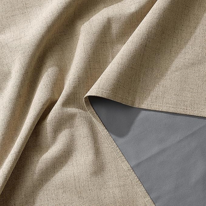 RYB HOME Polyester Textured 100% Blackout Curtains for Bedroom, Insulating Energy Saving Window Curtains for Living Room Dining Patio Sliding Glass Door, Wide 52 x Long 84 inch, Burlap, 2 Panels