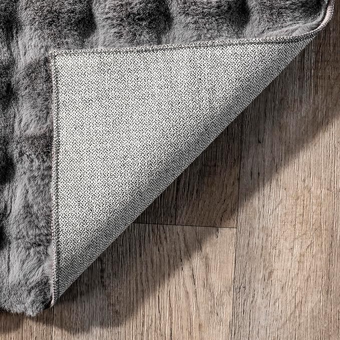 Nuloom Jeni Dark Grey, 6' Round, Solid Faux Rabbit, Fluffy and Cozy, High Traffic, Stain Resistant, Easy Clean, Durable Washable Area Rug for Bedroom, Living Room, Dining, Den, Foyer, Entryway